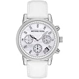 Women White Watch, MICHAEL Michael Kors Womens Chronograph White Leather-Strap Watch