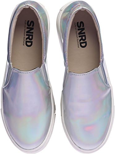 SNRD-114 Fashion Shiny Hologram Laser Slip-Ons Sneakers Silver Women 7.5
