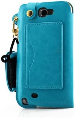 JK Lv Pu Portable Leather Id Credit Card Case Cover Skin Holder for Samsung with Folding Stand/lanyard-come with a Headset Headphones Earphone Cord Winder Fixer Gift Phone Screen Protector (Galaxy S4 Blue)