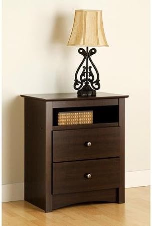2-Drawer, Nightstand, Set of 2, Composite Wood, Espresso laminate finish, Bronze Knob