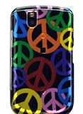 Black with Pink Blue Yellow Rainbow Multi Peace Sign Blackberry 9630 Tour / 9650 Bold 2 II Snap on Cell Phone Case + Microfiber Bag