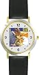 Mommy & Baby Bunny Rabbit being Tucked in with Teddy Bear - from Hush Little Baby by Artist: Sylvia Long - WATCHBUDDY&reg; DELUXE TWO-TONE THEME WATCH - Arabic Numbers - Black Leather Strap-Size-Large ( Men's Size or Jumbo Women's Size )