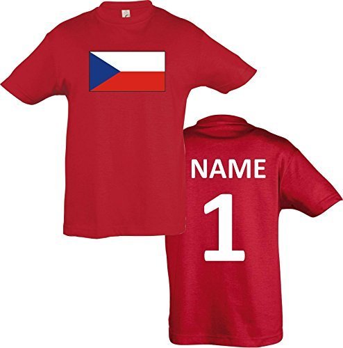 Kids T-Shirt Tschechien Czech Republic Ländershirt mit Wunschnamen und Nummer diverse Farben, Farbe rot, Größe 116