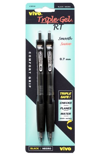 Vivo Triple Gel RT Pens, Retractable, 0.7 mm Fine Point, Black Ink, 2-pack, 35012