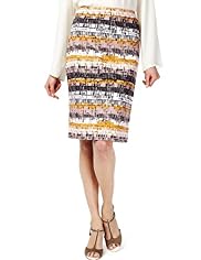 Cotton Rich Knee Length Striped Pencil Skirt