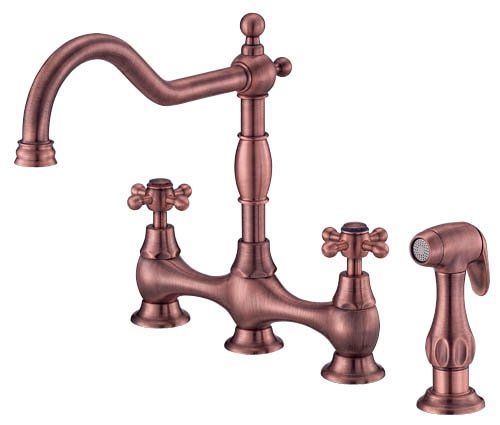 Danze D404557AC Opulence Two Handle Bridge Style Kitchen Faucet with Matching Brass Side Spray, Antique Copper
