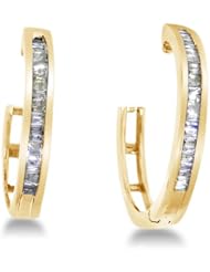 0.50 cttw. Baguette Diamond Ladies Fashion Hoops Earrings 10K White Gold
