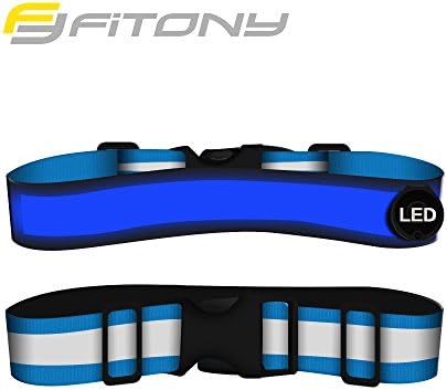 FITONY LED Reflective Belt - Most Safety Gear for Running Cycling Walking Hiking - Adjustable &amp; Lightweight (Blue)