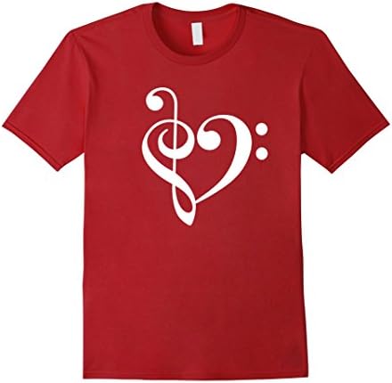Men's Treble Bass Clef Heart TShirt Music Love Orch Dork Band Nerd Medium Cranberry