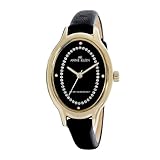 Ak Anne Klein Women's  Swarovski? Crystal Accented Gold-tone Black Strap Watch #109162bkdb