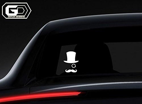 Top Hat and Mustache White 6" High Quality Vinyl Car Truck SUV Apple Mac Book Laptop Wall Electronics Surface
