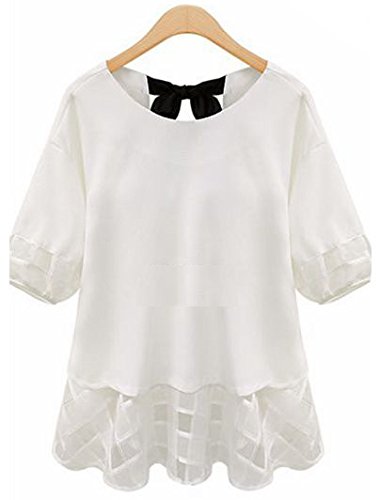 (Clack) レディース 大きいサイズ チュニック / バックリボン ガーリー シフォン チュール ガーリー トップス ホワイト LL 2L 3L 4L 5L FREE