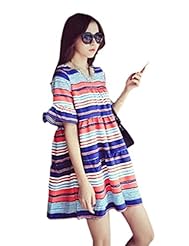 Striped Print Floral Print Cotton  Dress