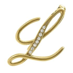 Gold Tone Initial Letter Brooch Pin - L - For Valentines Day Gift