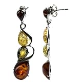 Sterling Silver Multi-color Amber Drop Earrings