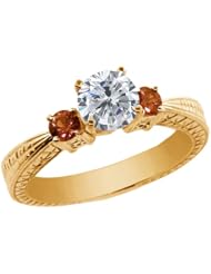 1.26 Ct H/I Diamond White Sapphire 925 Yellow Gold Plated Silver 3-Stone Ring