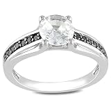 Sterling Silver 1 3/8 CT TGW Created White Sapphire 1/7 CT TDW Round Black Diamond Fashion Ring