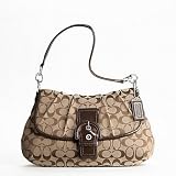 Authentic Coach Soho Signature Buckle Flap Hobo Handbag 17093 Khaki/Mahogany