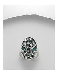 Forest Green Colored Enamel Ring In Sterling Silver