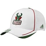 adidas Milwaukee Bucks White 2010 Official On-Court Mesh Back Flex Fit Hat (Large/X-Large)