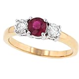 Ladies 3 Stone Round prong Set Diamond and Ruby Ring Gem .57cttw Diamond .46cttw G/h Si1