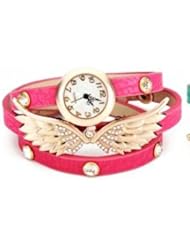 Rose red Fashion Wing Crystal Rhinestone Women Bracelet Leather Quartz Watch DDStore
