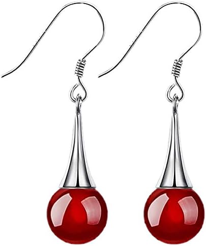 Colorstation Women Fashion 925 Silver Plated Bead Dangle Earrings Color Orange Red