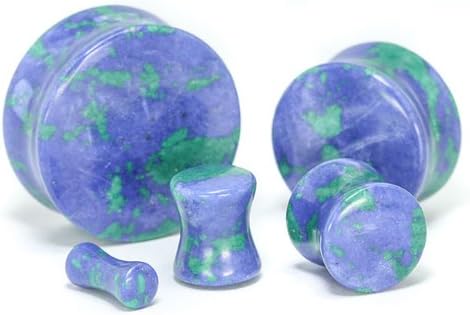 Pair Azurite Stone Plugs 10mm - 00g