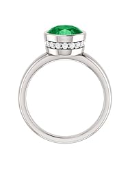 18K White Gold 10.00x8.00mm Oval Cut Chatham Created Emerald and Diamond Ring -- LIFETIME WARRANTY