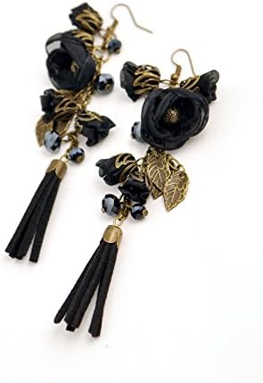 "KIM" black flower dangle and drop earrings for women and young ladies-by fashion jewelry designer Ana Popova