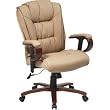 Manchester Finish Executive Leather Chair with 2-to1 Synchro Tilt Control and Adjustable Wood Arms By Office Star