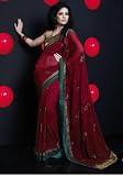 Beautiful Maroon Faux Georgette Partywear Sari Saree with Unstitched Blouse
