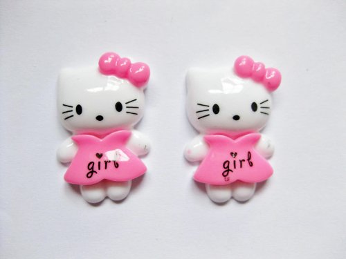 5pc Pink Girl Kitty Cat Flat back Resin Appliques 