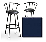 2 Dark Blue Vinyl Seat Black Metal Custom Barstools with Backrest Set (Newp ....