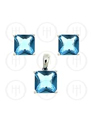 Sterling Silver -CZ Stud Earrings Set - Blue (PS-1010-BT)