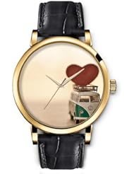 SPRAWL Aanalog Fashion Series Gold Ladies Watches of Genuine Black Leather Strap,Unique Wrist Watch for Women Girls Designed with Red Heart in the car