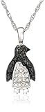 Sterling Silver Black and White Diamond Penguin Pendant