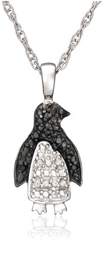 Sterling Silver Black and White Diamond Penguin Pendant