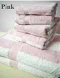 100% Egyptian Cotton Striped Bath Towel Set 6 Piece - Pink