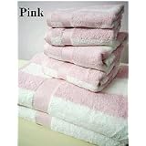 100% Egyptian Cotton Striped Bath Towel Set 6 Piece - Pink by Luxury Egyptian Cotton
