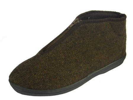 New Mens Cooler Herringbone Zip Boot Slipper To Fit UK Shoe Size 9 Brown