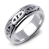 JODOC 14K White Gold Celtic Pattern Wedding Band Ring