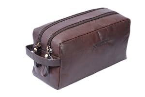 Dark Brown Leather Zip Up Washbag Hampton Design by Hansson