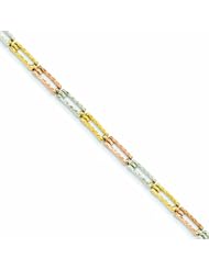 14K Gold Tri-color D/C Fancy Link Bracelet 7.75 Inches