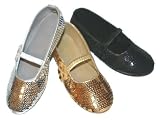 Girls Sequin Covered Flower Flats Mary Janes