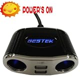 BESTEK Universal 4-Way Car Cigar Cigarette Lighter Socket Splitter with USB Power Port for iPhone 4 iPod Blackberry Smartphone GPS (black) MRS152UV-10