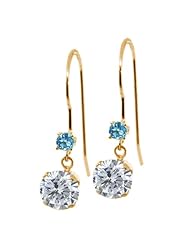 1.16 Ct Round I/J Diamond Swiss Blue Topaz 14K Yellow Gold Earrings