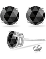 1.50 Cts of 5.34-6.01 mm AA Round Rose Cut Black Diamond Stud Earrings in 14K White Gold