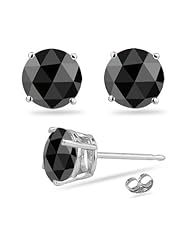 1.50 Cts of 5.34-6.01 mm AA Round Rose Cut Black Diamond Stud Earrings in 14K White Gold-Screw Backs