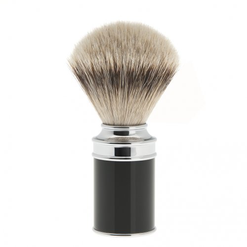 MÜHLE Blaireau de rasage en poils de blaireau avec manche en métal chromé et résine noire